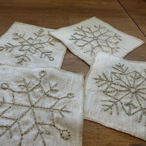 Set of 4 Snowflake Embroidered Coasters